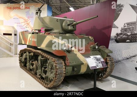 WW2 US M5A1 Stuart VI, The Tank Museum, Bovington Camp, Dorchester, Dorset, Angleterre, Grande-Bretagne, Royaume-Uni, Royaume-Uni, Europe Banque D'Images