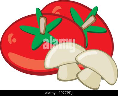 Tomates et champignons en ligne. Illustration vectorielle sur fond blanc Illustration de Vecteur