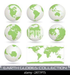 collection de globes de la terre fin d'une carte isolée sur une illustration vectorielle blanche Illustration de Vecteur