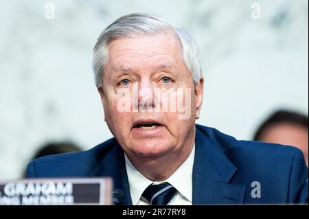 Washington, États-Unis. 13th juin 2023. ÉTATS-UNIS Le sénateur Lindsey Graham (R-SC) s'exprimant lors d'une audience de la Commission judiciaire du Sénat au Capitole des États-Unis. Crédit : SOPA Images Limited/Alamy Live News Banque D'Images