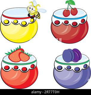 Set de pots de confiture de petits fruits et fruits Illustration de Vecteur