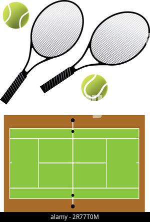 raquettes de tennis, balles et court, illustration vectorielle Illustration de Vecteur