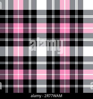 Motif écossais à carreaux noir et rose, motif vectoriel sans couture, motif répété. Illustration de Vecteur