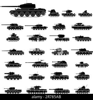 Illustration vectorielle superposée des chars russes qui seront utilisés dans la Seconde Guerre mondiale Illustration de Vecteur