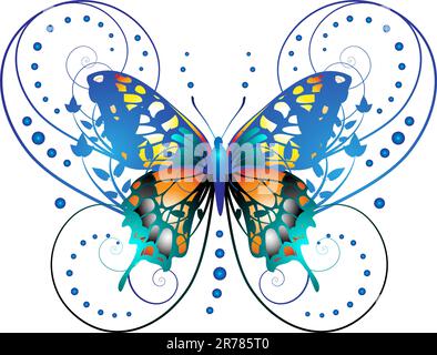 Papillon stylisé avec des boucles en forme de brindilles isolées sur fond blanc Illustration de Vecteur