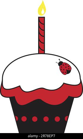 Cupcake coccinelle mignon avec bougie Illustration de Vecteur