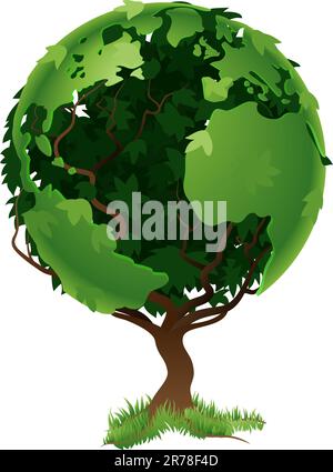 Concept de l'environnement. La formation d'arbres le globe terrestre dans ses branches et feuilles Illustration de Vecteur