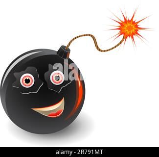 icône représentant un visage de bombe avec fusible en feu isolé sur fond blanc Illustration de Vecteur