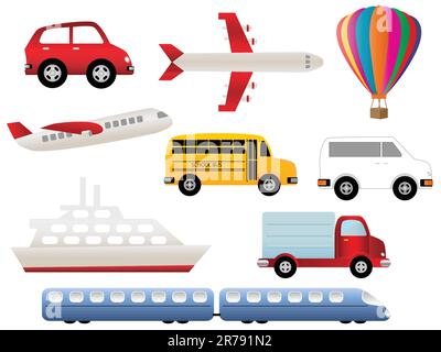 Ensemble d'icônes de symboles liés au transport Illustration de Vecteur