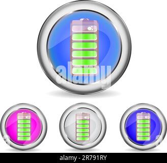 ensemble de boutons ronds brillants avec icône de batterie isolée sur fond blanc Illustration de Vecteur