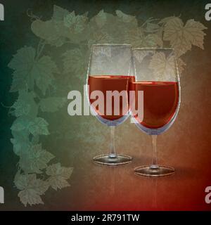 Abstract grunge illustration avec wineglasses sur vert Illustration de Vecteur