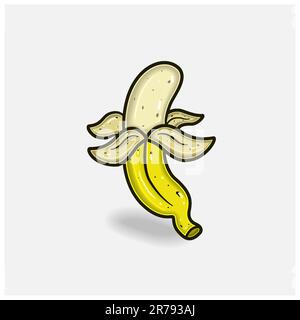 Dessin animé aux fruits de la banane avec dégradé simple et détails. Vecteur et illustration. Illustration de Vecteur