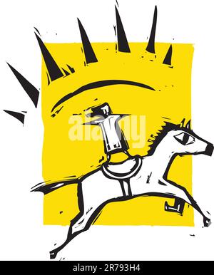 Fille sur un cheval bondissant avec des rayons venant d'eux Illustration de Vecteur