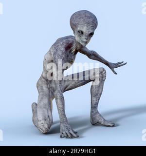 Humanoid étranger avec photo réaliste texture de peau très détaillée, 3D illustration Banque D'Images