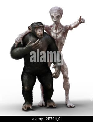 Singe humanoïde étranger et chimpanzé, 3D illustration Banque D'Images