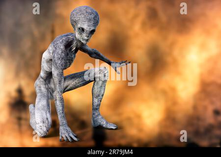 Humanoid étranger avec photo réaliste texture de peau très détaillée, 3D illustration Banque D'Images