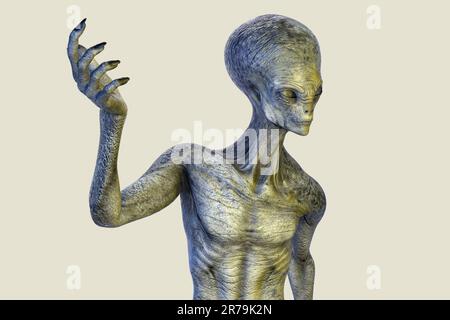 Humanoid étranger avec photo réaliste texture de peau très détaillée, 3D illustration Banque D'Images