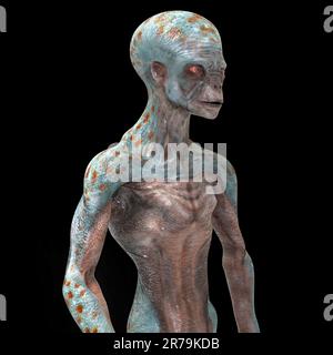 Humanoid étranger regardant à part de l'appareil photo avec photo réaliste texture de peau très détaillée, 3D illustration Banque D'Images