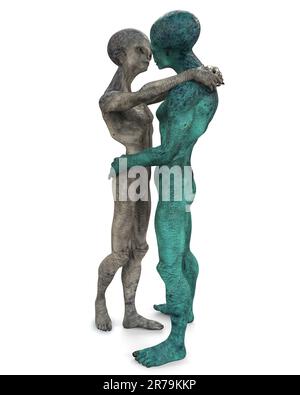 Extraterrestres amour, 3D illustration. Un couple d'étrangers humanoïdes s'embrassant Banque D'Images