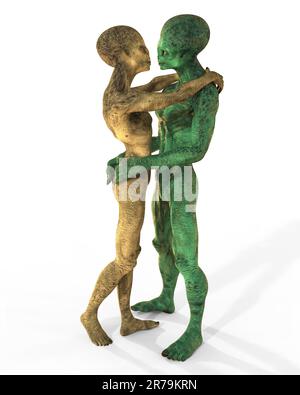 Extraterrestres amour, 3D illustration. Un couple d'étrangers humanoïdes s'embrassant Banque D'Images
