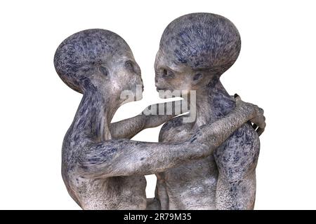 Extraterrestres amour, 3D illustration. Un couple d'étrangers humanoïdes s'embrassant Banque D'Images