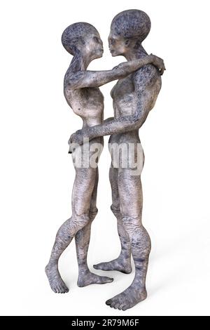 Extraterrestres amour, 3D illustration. Un couple d'étrangers humanoïdes s'embrassant Banque D'Images