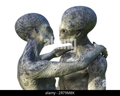 Extraterrestres amour, 3D illustration. Un couple d'étrangers humanoïdes s'embrassant Banque D'Images