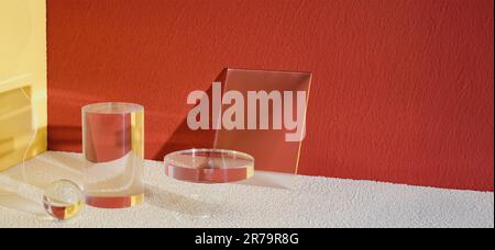 Le socle en verre transparent affiche une lumière d'arrière-plan moderne et un fond de résection d'ombre Banque D'Images