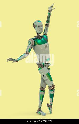 Robot danseur de ballet, 3D illustration. Robot humanoïde dansant. Android, humanoid, cyborg concept d'intelligence artificielle. Technologie futuriste et science-fiction Banque D'Images