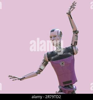 Robot danseur de ballet, 3D illustration. Robot humanoïde dansant. Android, humanoid, cyborg concept d'intelligence artificielle. Technologie futuriste et science-fiction Banque D'Images