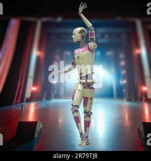 Robot danseur de ballet, 3D illustration. Robot humanoïde dansant. Android, humanoid, cyborg concept d'intelligence artificielle. Technologie futuriste et science-fiction Banque D'Images