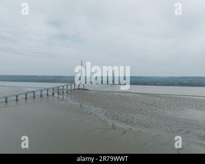 Le Pont de Normandie, pont de Normandie, est un pont routier avec passage de câble qui traverse la Seine reliant le Havre à Honfleur en Normandie, au nord Banque D'Images