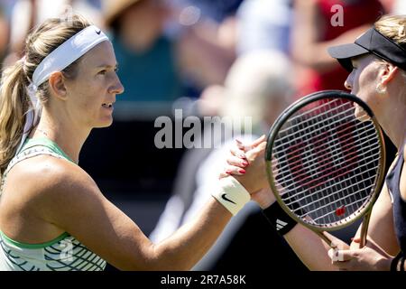 ROSMALEN - Victoria Azarenka (BLR) félicite Ashlyn Krueger (USA) pour la troisième journée du tournoi de tennis Libema Open à Rosmalen. AP SANDER KING Banque D'Images