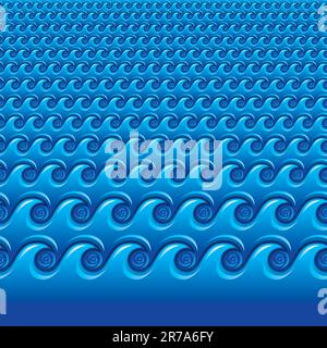 Illustration de la mer sans fin. Les vagues de mer dessinant sans couture de gauche à droite peuvent être copiées horizontalement sans coutures. Composé de 1 éléments groupés, facile... Illustration de Vecteur