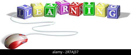 La souris connectés aux blocs alphabet lettre formant le mot de l'apprentissage. Concept pour l'e-learning. Illustration de Vecteur
