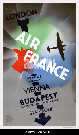 Air France. Londres, Prague, Varsovie, Vienne, Budapest, Stamboul par Albert Solon (1897-1973). Affiche publiée en 1938 en France. Banque D'Images