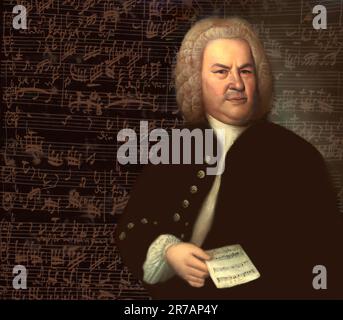 Johann Sebastian Bach, 1685 - 1750, compositeur allemand, numérique édité selon un tableau d'Elias Gottlob Haussmann, autographe de Bach de l'église cantate Meine Seel erhebt den Herren, BWV 10 Banque D'Images