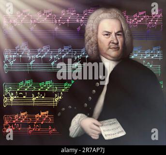 Johann Sebastian Bach, 1685 - 1750, compositeur allemand, numérique édité selon un tableau d'Elias Gottlob Haussmann, autographe de Bach de Das Wohltemperierte Klavier, le Clavier bien trempé, BWV 846-893 Banque D'Images