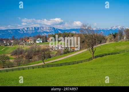Vue panoramique sur le haut plateau de Ritten-Renon, Trentin-Haut-Adige/Sudtirol, Italie Banque D'Images