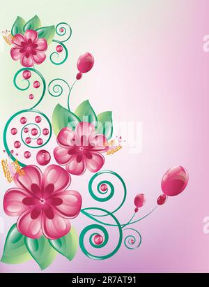La composition des fleurs d'hibiscus roses Illustration de Vecteur