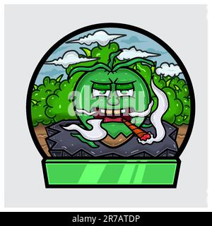 Caricature de personnage de Coconut Do Smoking dans Jungle. Logo de signe et de cercle vierge. Vecteurs et illustrations. Illustration de Vecteur