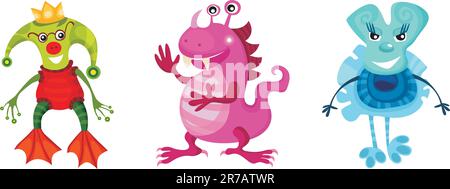 illustration vectorielle d'un ensemble de monstres mignon et coloré Illustration de Vecteur