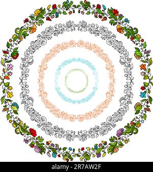 Une image d'un ensemble d'éléments de conception de fleurs dans une forme circulaire. Illustration de Vecteur