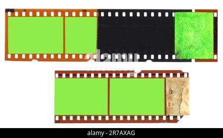 Vintage à l'ancienne, film 35mm bandes avec des cadres vides pour les images, isolé sur fond blanc Banque D'Images