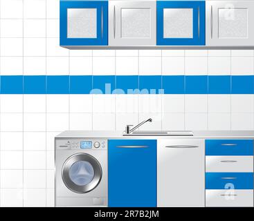 Cuisine modulaire en bleu et argent - Illustration vectorielle Illustration de Vecteur