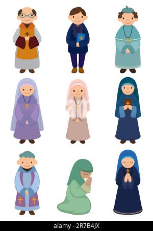 caricature prêtre et nonne icône Illustration de Vecteur