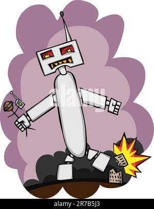 Robot géant avec personne à part le coup d'un bâtiment Illustration de Vecteur