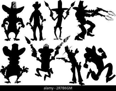 Jeu de silhouettes cowboy isolated on white Illustration de Vecteur