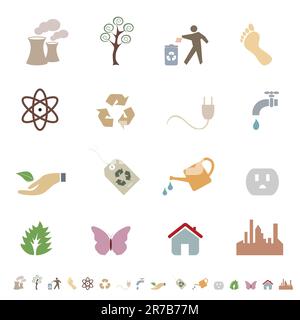 Jeu d'icônes écologiques et écologiques Illustration de Vecteur