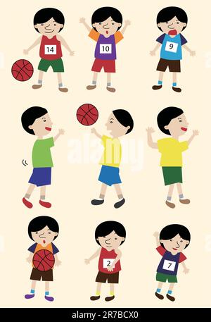 ensemble d'icônes de joueur de basket-ball de dessin animé Illustration de Vecteur